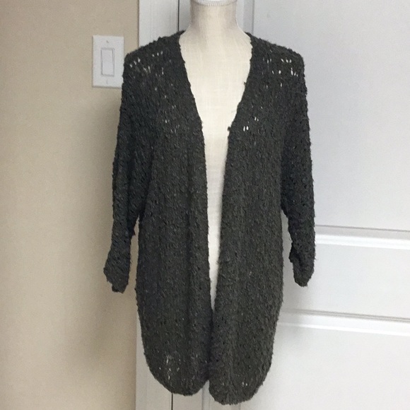 Revolution Sweaters - Revolution Olive Green Popcorn Crochet Cardigan with Dolman Sleeves